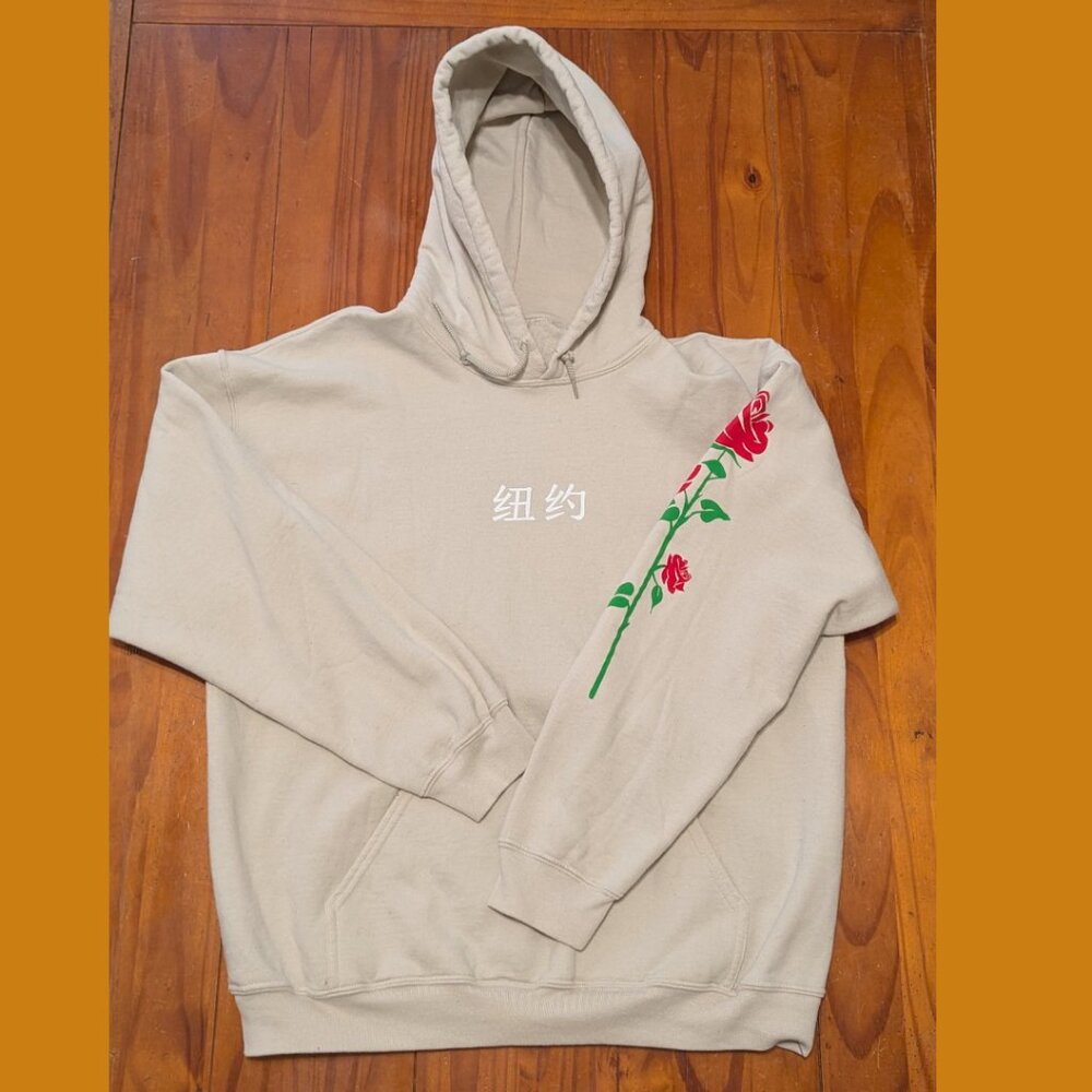 Patterned Hooded Sweatshirt – Men’s Size L– Cotton/Polyester Blend – Rose Floral